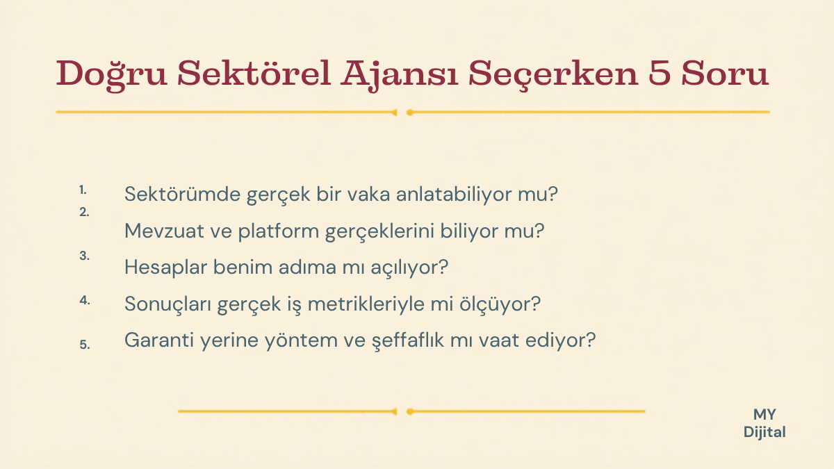Sektörel Dijital Pazarlama Ajansı: Niş Uzmanlık Neden Fark Yaratır? 3 Sektörel dijital pazarlama ajansı niş uzmanlık seçiminde sorulacak 5 soru kontrol listesi