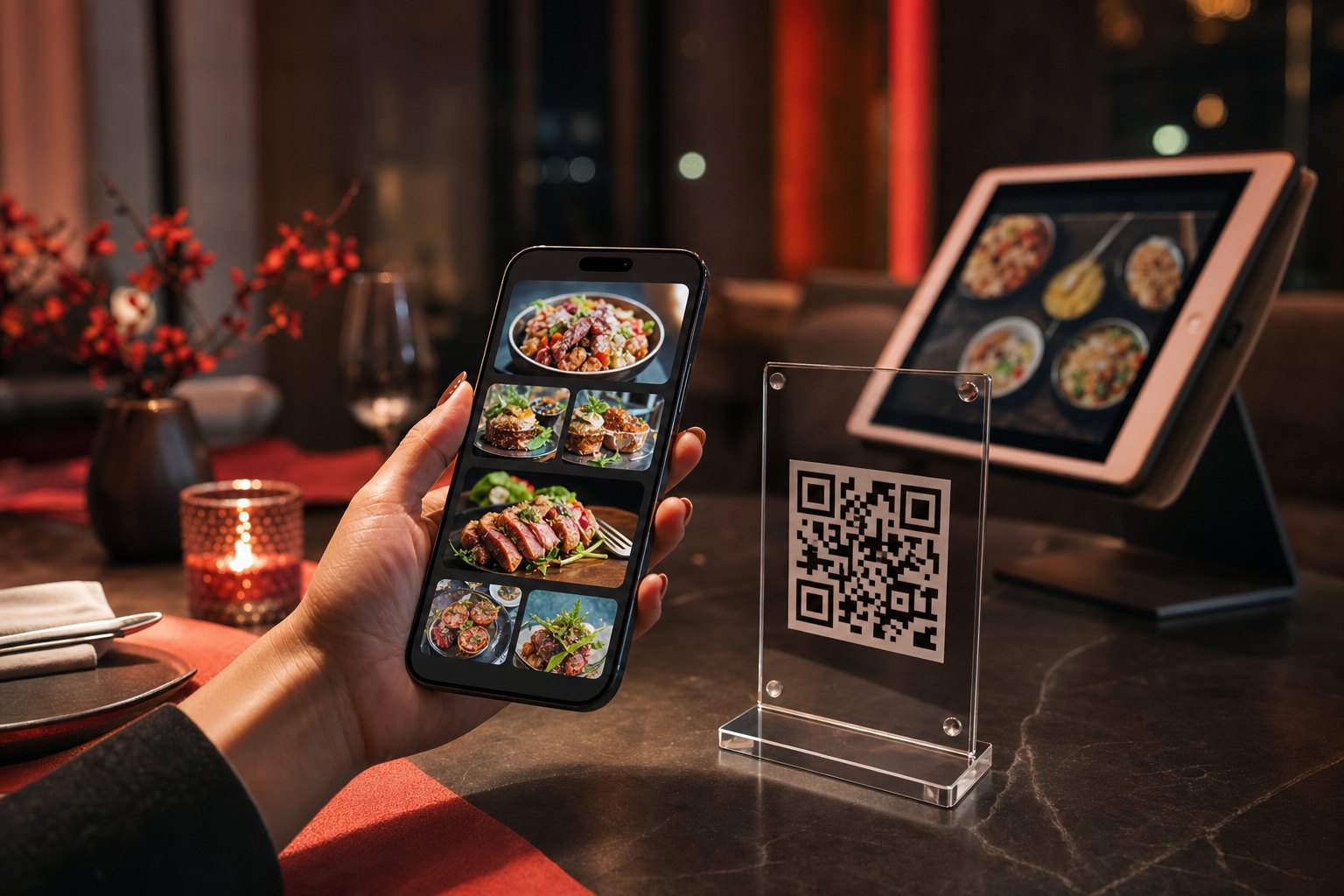 Karekod Menü vs Dijital Menü: İşletmeniz İçin Doğru Seçim 1 Karekod menu vs dijital menu: restoranda telefon ve tablet menu karsilastirmasi