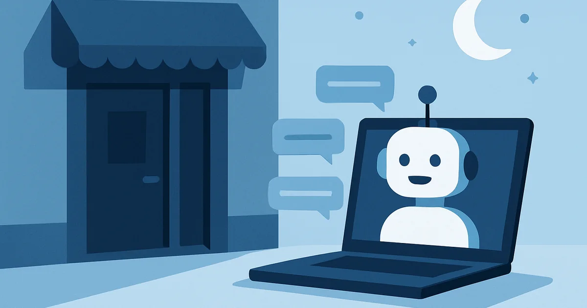 Etkili Mesai Dışı Chatbot Kurulumu için 7 Net Adım 1 Öne çıkan görsel: gece kapalı işletmede chatbotun mesajları karşılayıp sabaha lead devrettiği gece nöbeti akışı.