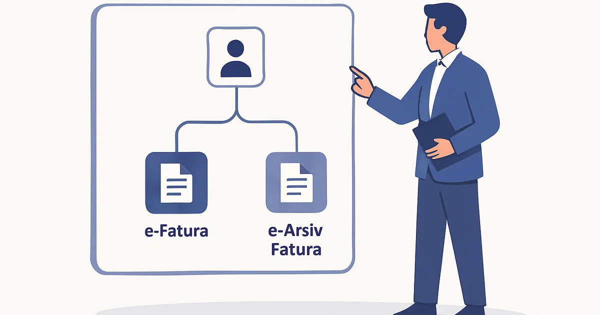 e-arşiv e-fatura farkı: 7 Adımda Pratik ve Güvenli Fatura 1 Featured: e-Fatura ile e-Arşiv faturanın alıcı tipine göre ayrıldığı genel karar akışı görseli.