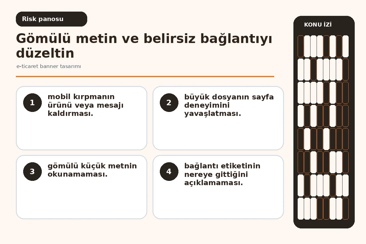 E-ticaret banner tasarımı için 7 güvenli adım 5 gömülü küçük metin ve belirsiz bağlantıyı gösteren denetim ekranı.