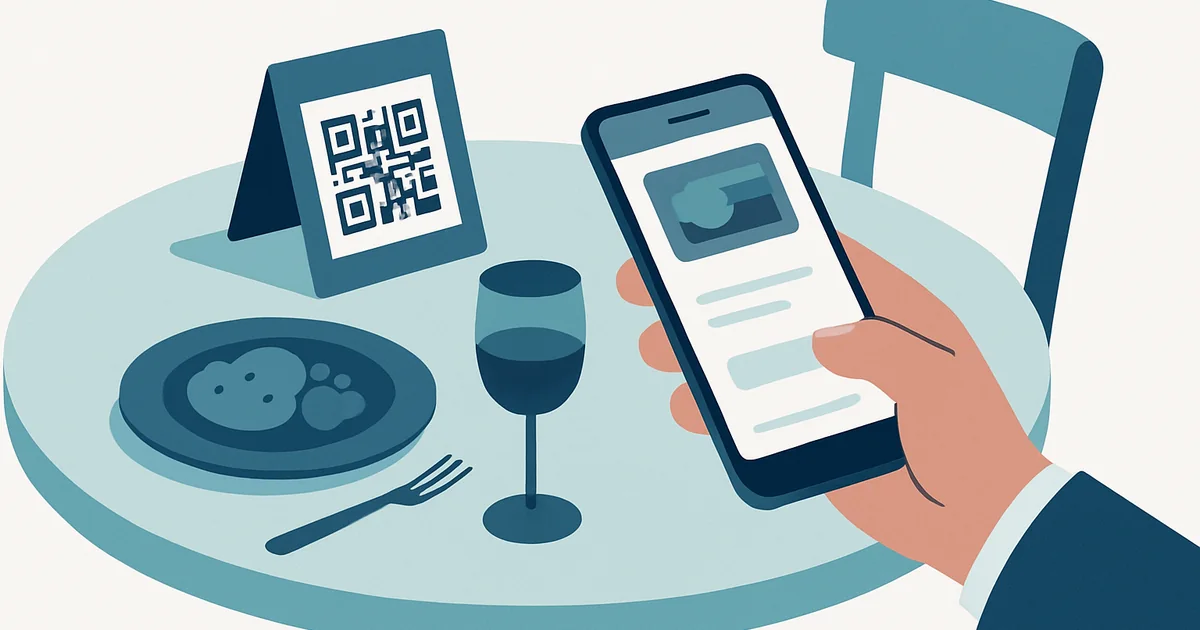 Masadan QR Sipariş: Restoranınız İçin 7 Pratik Adımda Akış 1 Restoran masasında misafirin karekodu telefonla okutup sipariş verdiği genel akışı gösteren featured görsel.
