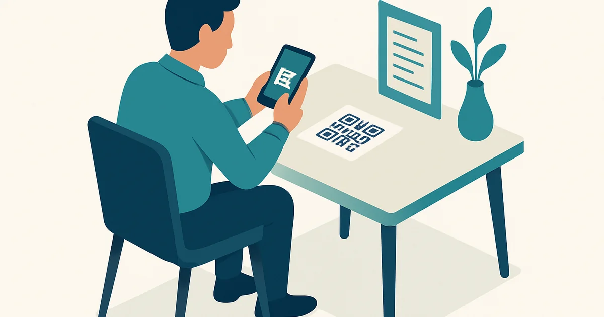 Pratik QR Menü Nasıl Oluşturulur: 7 Adımda Sağlam Başla 1 Masadaki karekodu telefonuyla okutan misafirin genel akışı gösteren featured görsel.