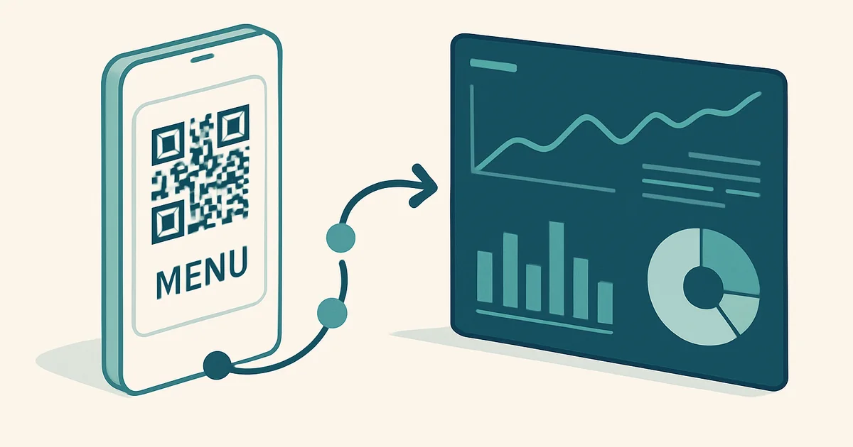qr menü analitik ile menünüzü 7 adımda etkili bir şekilde 1 Featured: QR menü ekranından analitik panele uzanan genel veri akışını gösteren geniş kapak görseli.