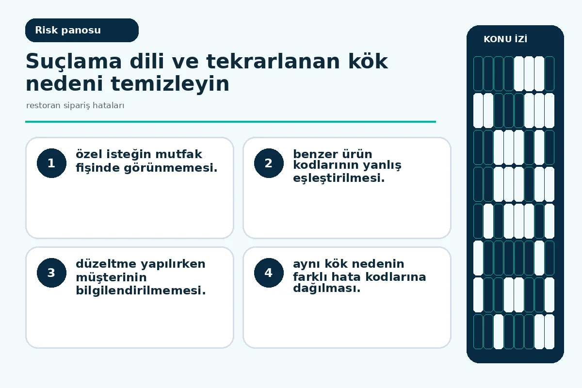 dağınık hata kodlarını ortak kök neden altında gösteren inceleme panosu.