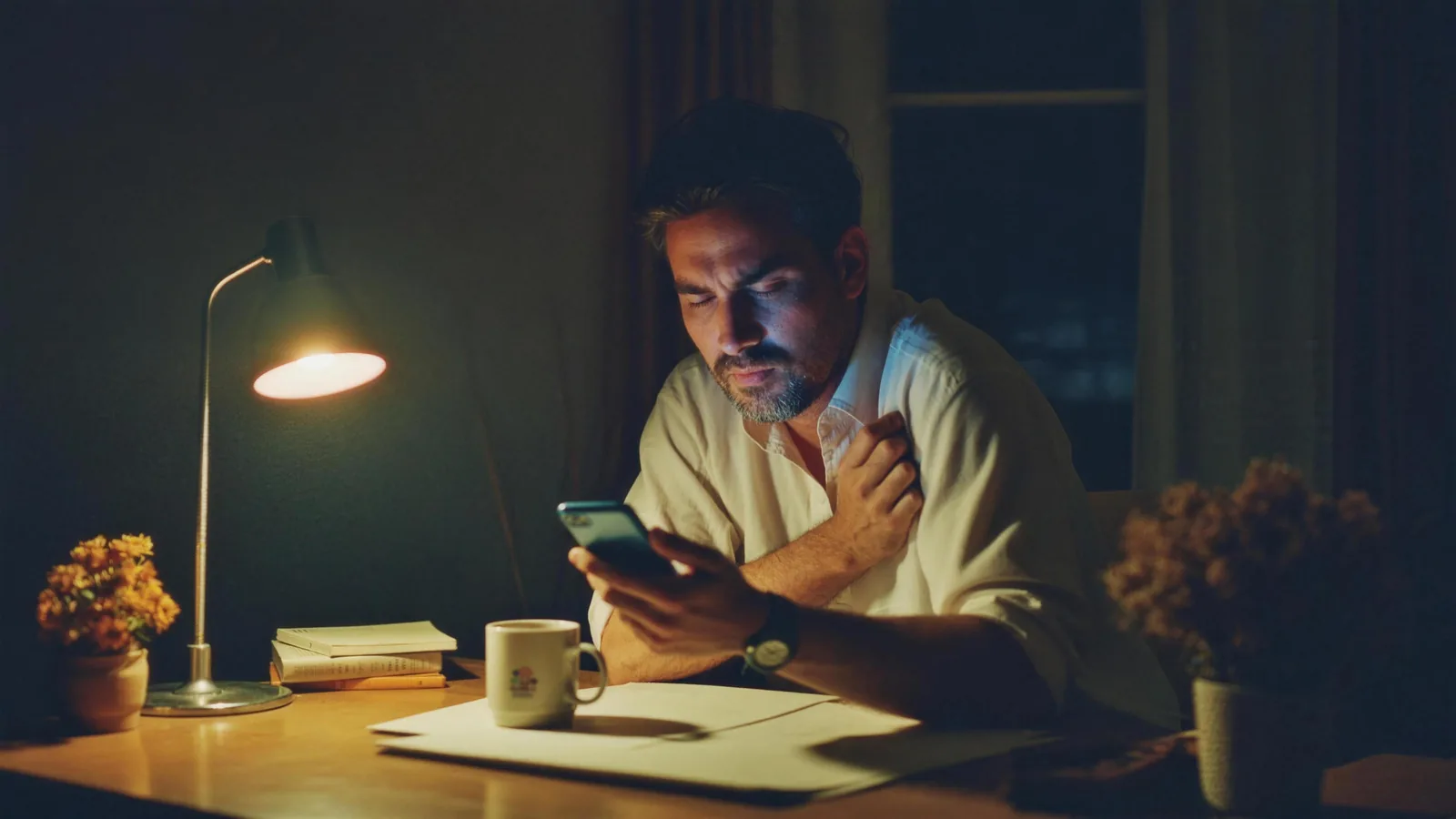 İşletme sahibi gece yarısı telefonundaki mesajlara endişeyle bakıyor