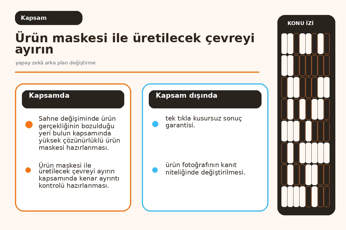 yapay zekâ arka plan değiştirme: 7 Güvenli Adım 2 ürün sınırı, gölge ve perspektif katmanlarını ayıran görsel şema.