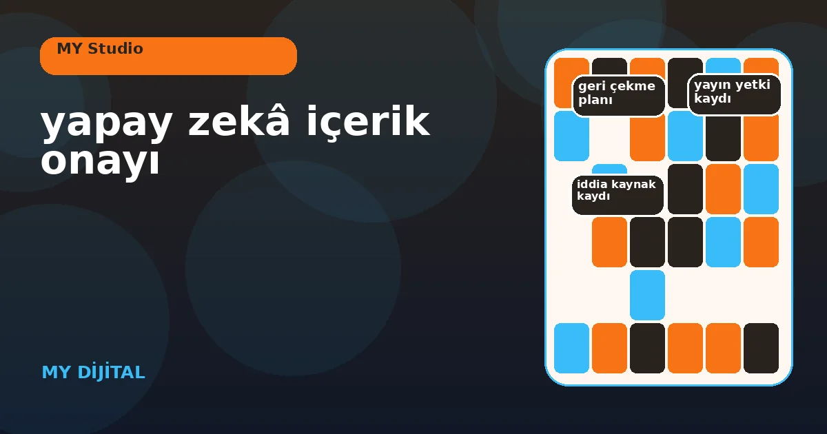 yapay zekâ içerik onayı: 7 Güvenli Yayın Kapısı 1 brief, gerçeklik ve risk onaylarını tek kapıda gösteren içerik panosu.