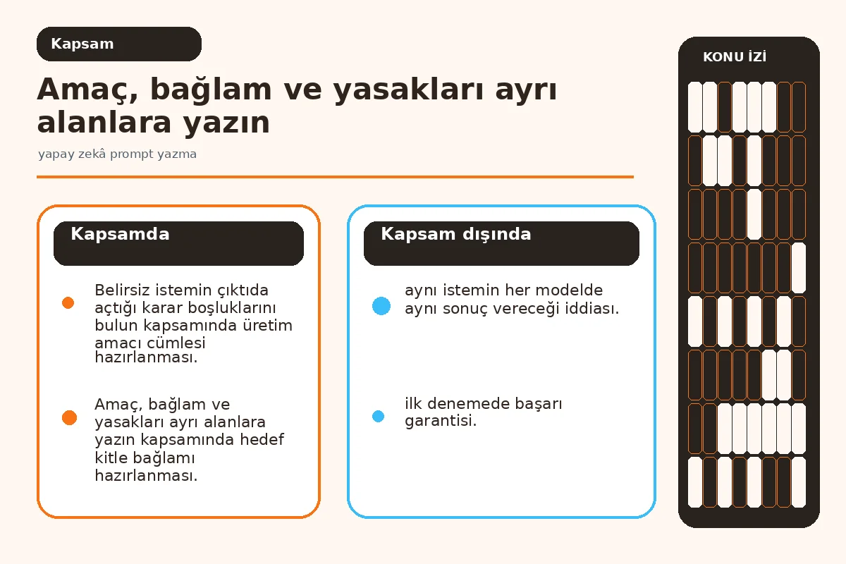 ürün bilgisi ile yaratıcı özgürlüğün sınırını ayıran talimat haritası.